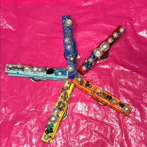 Colorful Beaded hand decorated clothes pins. Set of 5